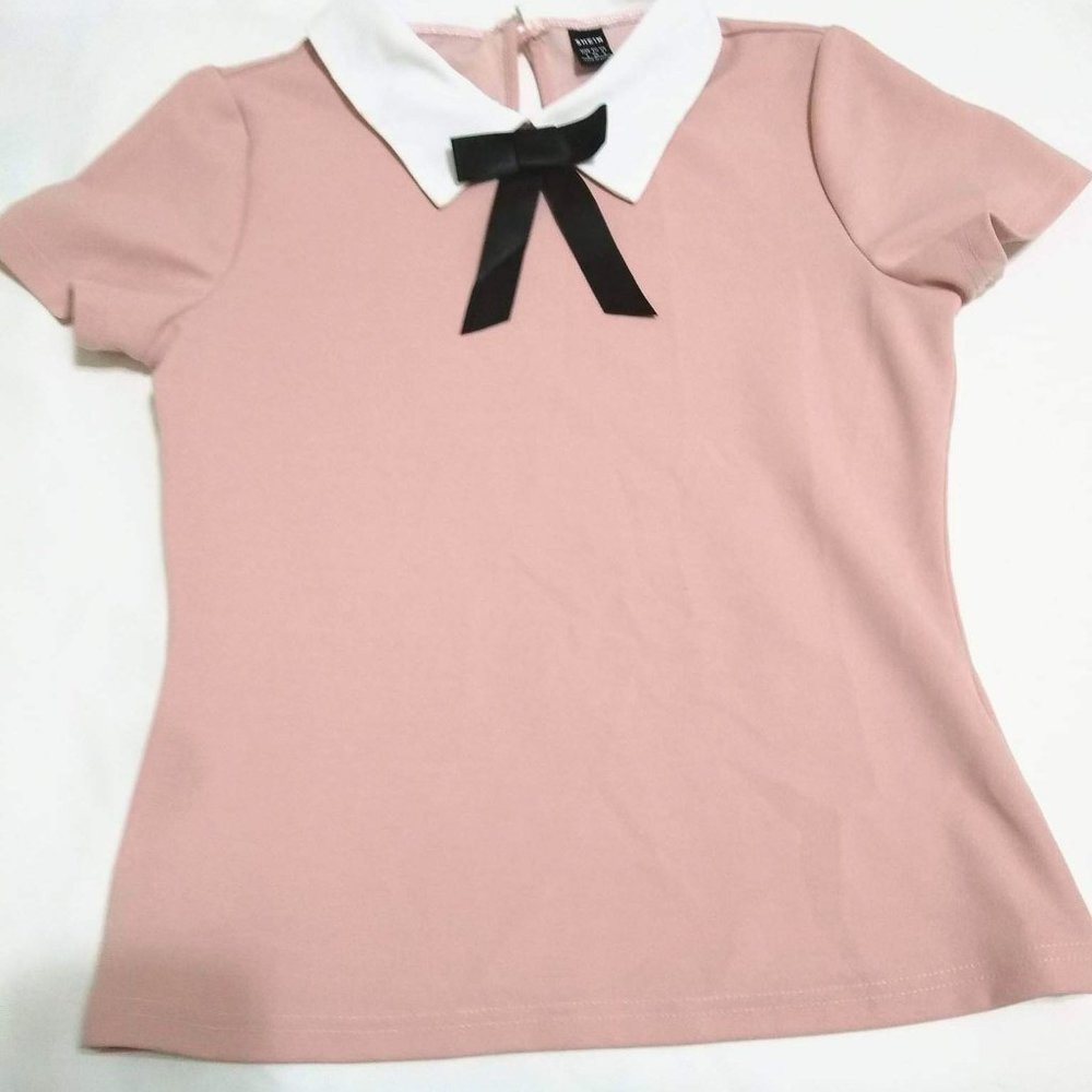 SHEIN privé Bow Front Peter Pan Collar Top (Coral Pink)